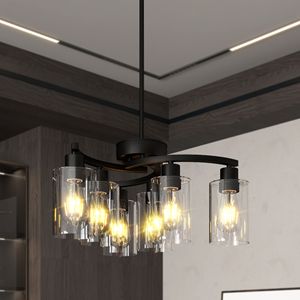 Lampadario a sospensione moderno industriale a 6 luci per sala da pranzo, stile rustico contemporaneo, nero, altezza regolabile - Product Image 6