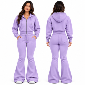 Best Selling Custom Tracksuit Ladies Sweatsuit Two Piece Pants <b>Set</b> 100% Cotton French Terry Track Suit Women Hoodie and Pant <b>Set</b> - Product Image 1