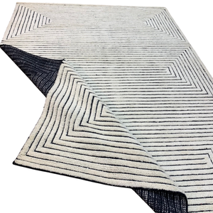 Tapis moderne en laine tuftée à la main noir et blanc 25 KPSI, motif géométrique rectangulaire concentrique en labyrinthe, tapis et moquette pour la décoration - Product Image 3