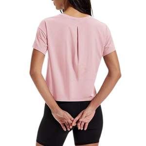 Camiseta Deportiva Corta de Yoga para Mujer, Color Rosa Pálido, Corte Holgado, Alta Elasticidad, Cuello Redondo, Ideal para Running - Product Image 2
