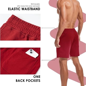 Pantalones Cortos Rojos de Algodón para Hombre, con Cordón, Color Sólido, Transpirables, Tejidos, con Bolsillos en la Cintura, Estilo de Longitud Media - Product Image 6