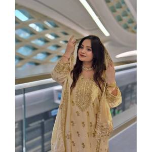 Salwar Kameez de Rayón Beige de Diseñador LC - Conjunto de Fiesta con Top y Pantalón con Dupatta, Talla XL - Product Image 1