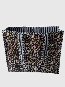 <b>Leopard</b> <b>Print</b> Canvas Tote Bag With Striped Handles Open Top Women's Shopping Bag All Seasons Use - Product Image 1