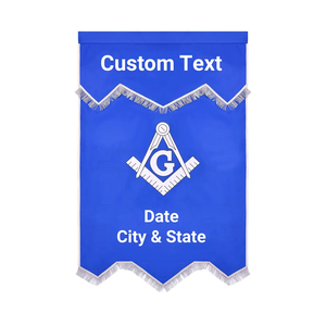Bandera de terciopelo azul masónica personalizada fabricada en Pakistán con flecos, compás cuadrado, logotipo G, bordado a mano y serigrafía. - Product Image 6