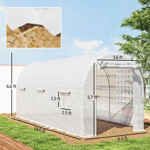 Serra a tunnel bianca 14.6 X6.5 X6.6 con 2 aste di supporto e porta in rete avvolgibile con cerniera per giardini - Product Image 3