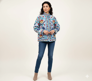 Chaqueta corta de invierno estilo waffle Suzani, chaqueta bordada, talla única, abrigo para fiestas. - Product Image 1