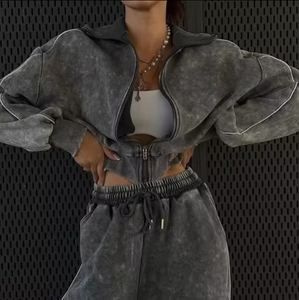 Fashionable Women Acid Wash Tracksuit <b>Set</b> Relaxed Fit Hoodie and <b>Jogger</b> Pants <b>Matching</b> <b>Set</b> - Product Image 2