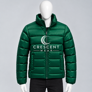 Veste matelassée verte pour homme Crescent Wear, col montant, fermeture éclair, coupe-vent, manteau d'hiver, style décontracté - Product Image 1