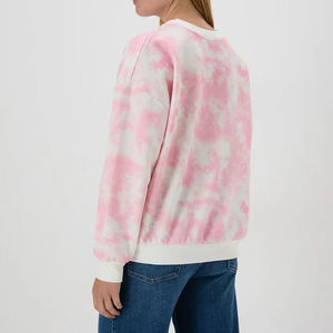 เสื้อสเวตเชิ้ตผู้หญิง คอกลม แขนยาว ลายมัดย้อม สีชมพูขาว ทรงโอเวอร์ไซส์ ผ้าถัก 100% คอตตอน ทรงปกติ ใส่ได้ในฤดูใบไม้ผลิ - Product Image 4
