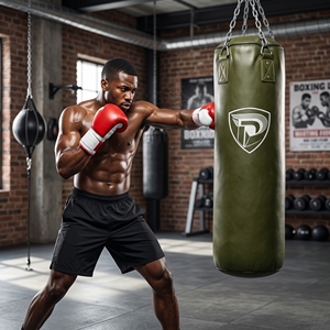 Sac de boxe d'entraînement en PU vert avec logo blanc, durable, rempli de sable, pour usage en salle de sport pour adultes - Product Image 4