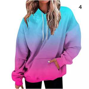 Oversized Hooded Sweatshirt Gradient Blue Color Unisex Regular Sleeve Fleece 100% Cotton Pocket Winter Style Breathable - Product Image 6