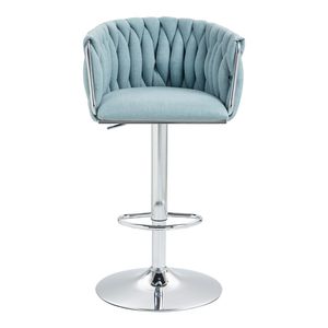 Set of 2 <b>Adjustable</b> Counter <b>Height</b> Bar <b>Stools</b> 360 Fabric Cover Swivel Bar Chairs with Woven Back & Footrest Silver - Product Image 2