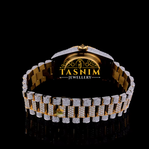 Montre pour homme de qualité supérieure avec diamants VVS, or blanc, acier inoxydable plaqué bicolore, mouvement à quartz analogique ETA, mode, 20 mm, mixte - Product Image 4