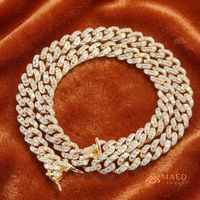 Collar de Cadena Cubana Chapado en Oro con Moissanita, Joyería de Moda Hip Hop, Lujo Unisex, Estilo NY, Regalo Premium para Fiestas