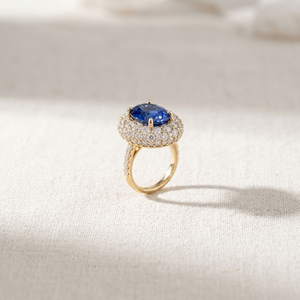 Anillo Clásico de Diamantes Chapado en Oro de 14k con Piedra Central Ovalada Azul, Joyería Nupcial para Mujer, Compromiso, Boda - Product Image 4