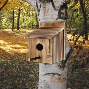 Wood Bird House Wall Mount Natural Finish Pressure Treated For Wild Birds <b>Garden</b> Use - Product Image 2