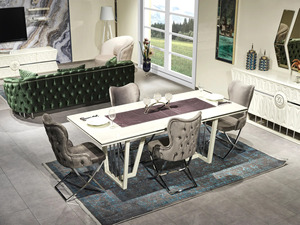 Juego de Comedor Moderno de Lujo en Madera de Teca Sólida, Mesa Rectangular Dorada con 6 Sillas, Muebles Contemporáneos para Cocina de Villa - Product Image 4