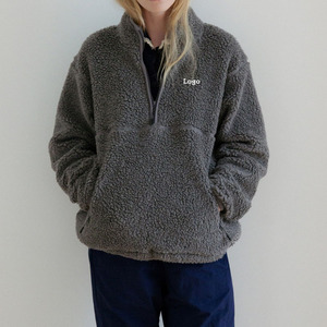 Sudadera Unisex Sherpa con Cierre de Cremallera, Cuello Camisero, Logotipo Personalizado, Felpa Suave, Cálida para Invierno, Poliéster/Algodón, Lavado Ácido - Product Image 3