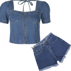 Ensemble jupe 2 pièces en jean délavé de haute qualité, style streetwear, pour femme, vente en gros, meilleure vente - Product Image 6