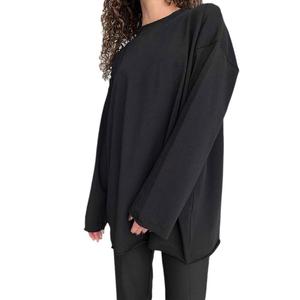 Camiseta de punto holgada de manga larga con cuello redondo para mujer, 100% algodón, ecológica, lisa, informal, para uso diario, 180g, talla única - Product Image 3