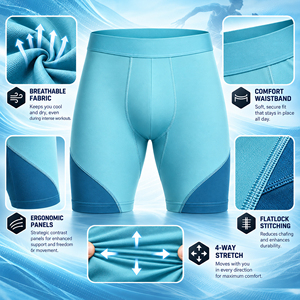 <b>Men</b>’s Light Blue Compression <b>Shorts</b> Breathable 4-Way Stretch Training Tights Gym Running Workout Athletic <b>Base</b> <b>Layer</b> OEM - Product Image 5