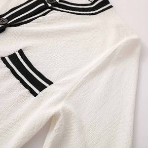 Cardigan en tricot blanc pour femme, manches longues, col rabattu, bordure contrastée, style classique, à porter toute l'année - Product Image 5