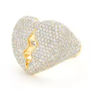 Anillo de cóctel de lujo con diamantes en forma de corazón, chapado en oro de 18 quilates, engaste pavé, joyería de fiesta para mujer - Product Image 2