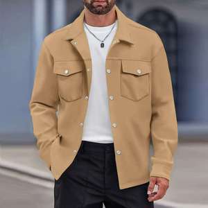 Nouvelle veste bomber décontractée unie pour homme, style européen et américain, tendance et polyvalente, à revers et double boutonnage - Product Image 5