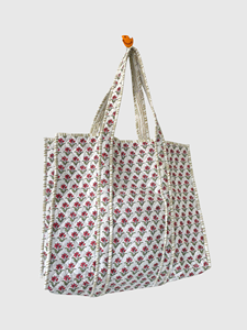 Floral Pattern Quilted Tote <b>Bag</b> Women's Shopping <b>Bag</b> All Seasons Open Closure Bohemian Style Cotton <b>Material</b> - Product Image 3