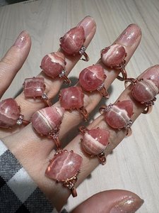 925 Sterling Silver Rhodochrosite <b>Ring</b> Natural Pink Gemstone <b>Adjustable</b> Rose Gold-Plated <b>Ring</b> Healing Crystal Jewelry - Product Image 1