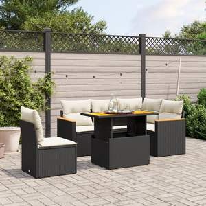 Ensemble de canapé de jardin en rotin PE noir, 6 pièces - Product Image 1