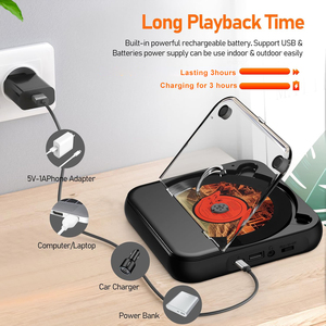 Lecteur CD portable noir rechargeable Bluetooth V5.3, esthétique rétro, lecteur MP3 mini CD avec audio USB - Product Image 2