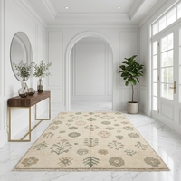 Vintage Floral Handmade Woven Cut Pile Turkish Style Wool Area Rug with Latex Backing for Dining Room Home Decor