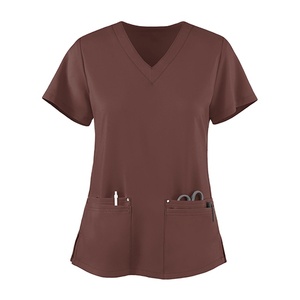 Women Scrub <b>Tops</b> Cotton Polyester Spandex Hospital Use Solid Color Customized Size Stylish Short Sleeves Women Scrub <b>Tops</b> - Product Image 3