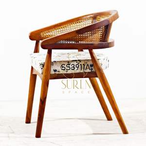 Silla de comedor hecha a mano moderna de diseñador indio, cómodos asientos de cuero, madera maciza, tela de caña de madera, muebles para el hogar Vintage - Product Image 2