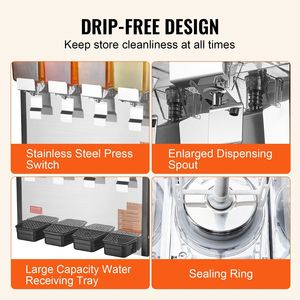 Distributore di Bevande Commerciale in Acciaio Inox a 4 Vasche, 10 L/10,6 QT per Vasca, Macchina per Tè Freddo da 430W - Product Image 5