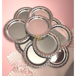 New Classic Decorative Tea & <b>Coffee</b> Cup Metal Coaster with Holder Household Kitchenware Dining <b>Table</b> <b>Round</b> Shape Handmade <b>Silver</b> - Product Image 1