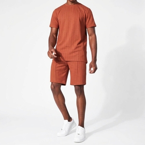 Ensemble de costume d'été pour hommes en gros, grande taille, 100 % polyester, deux pièces assorties, vêtements décontractés streetwear - Product Image 4