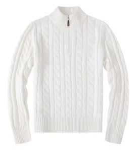 Pull-over à manches longues en tricot torsadé avec col roulé et fermeture éclair, logo brodé, cardigan pour homme, fabriqué par Triveers - Product Image 2