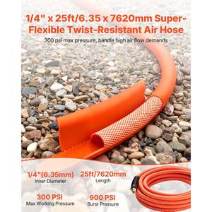 Manguera de Aire Híbrida Naranja de 1/4\" x 25 pies, Ligera, Resistente a Torceduras, Mangueras Neumáticas de 300 PSI, para Todo Clima, Piezas de Compresor Industrial - Product Image 2