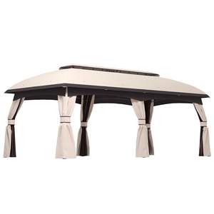 Gazebo de jardin beige 10' x 20' avec toit ventilé, abri avec moustiquaire et rideaux, modèle D0100X3H50P - Product Image 1