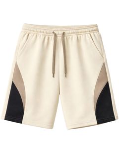 Men Beige Color Block Jersey Shorts Casual Summer Cotton Polyester Drawstring <b>Elastic</b> Waist Gym Sports Shorts Wear OEM Supplier - Product Image 1