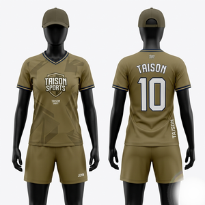 Maillot de football en polyester premium 180 GSM, vert olive, col en V, panneaux géométriques, sublimation, logo personnalisé - Product Image 1