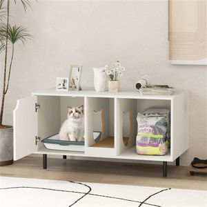 Smart <b>Cat</b> Litter <b>Box</b> Enclosure Luxury Rectangle Plastic and Wood Large Capacity with XL Size for Living Room White <b>Cat</b> Theme - Product Image 5