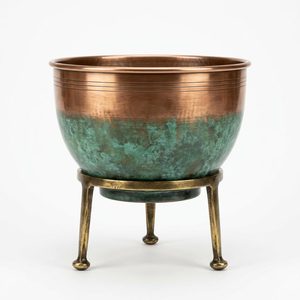 Maceta de Cobre Rústica Vintage Hecha a Mano de 24 cm con Pátina Verdigris para Decoración de Hogar y Hotel - Product Image 1
