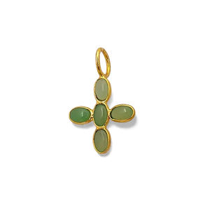Pendentif croix en chrysoprase serti clos, ovale lisse 5x3mm, breloques plaquées or en chrysoprase, bijoux faits à la main, fournisseurs d'Inde - Product Image 1