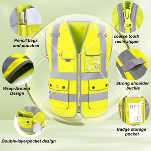 Gilet de sécurité réfléchissant unisexe haute visibilité jaune en polyester avec plusieurs poches et fermeture éclair - Product Image 3