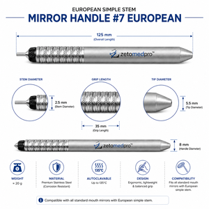 European Simple Stem Mirror Handle #7 Dental Mirror Handle Stainless Steel Zetomed Pro - Product Image 4