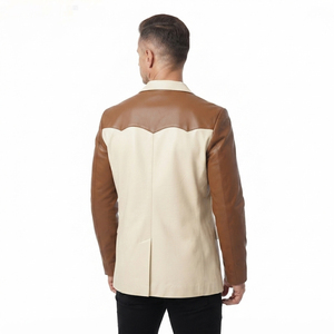 <b>Men's</b> Leather Blazer Jacket Office Business Wear <b>Men's</b> Leather Blazer Jacket with <b>Long</b> Sleeves <b>Men</b> Button Leather Blazer <b>Coat</b> - Product Image 2