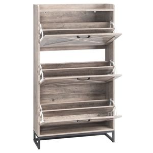 Mobiletto a tre cassetti con anta scorrevole e pannello superiore 80*24*145cm, finitura grigio lavato, in truciolato, scarpiera - Product Image 3